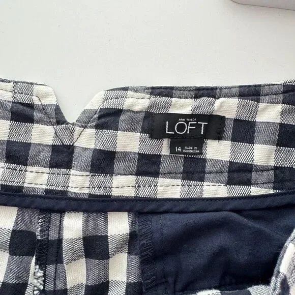 Ann Taylor Loft Shorts Size 14 Plaid Blue Sailor Preppy Summer Gingham Nautical - Picture 3 of 11